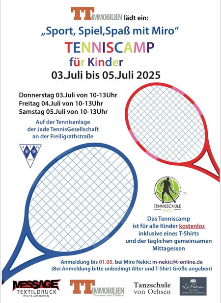Plakat zum Tenniscamp 2025